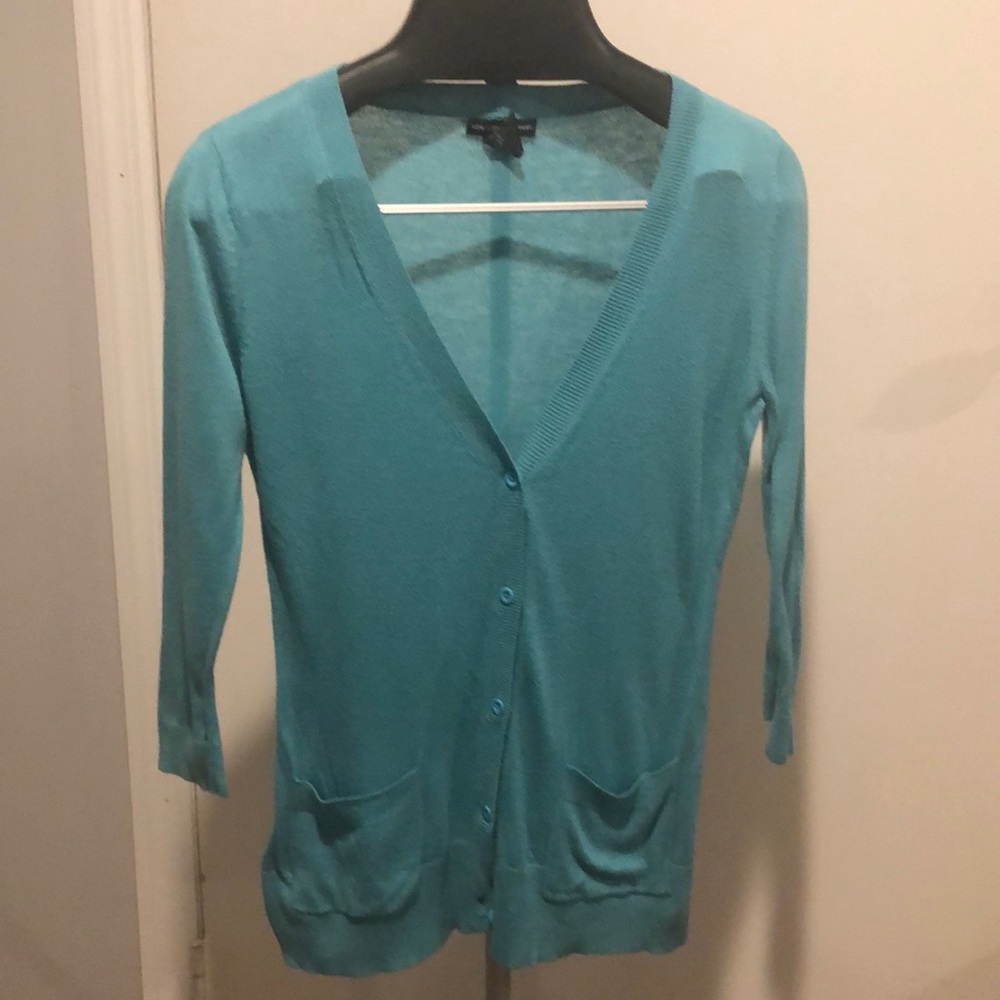 New York & company turquoise blue long cardigan